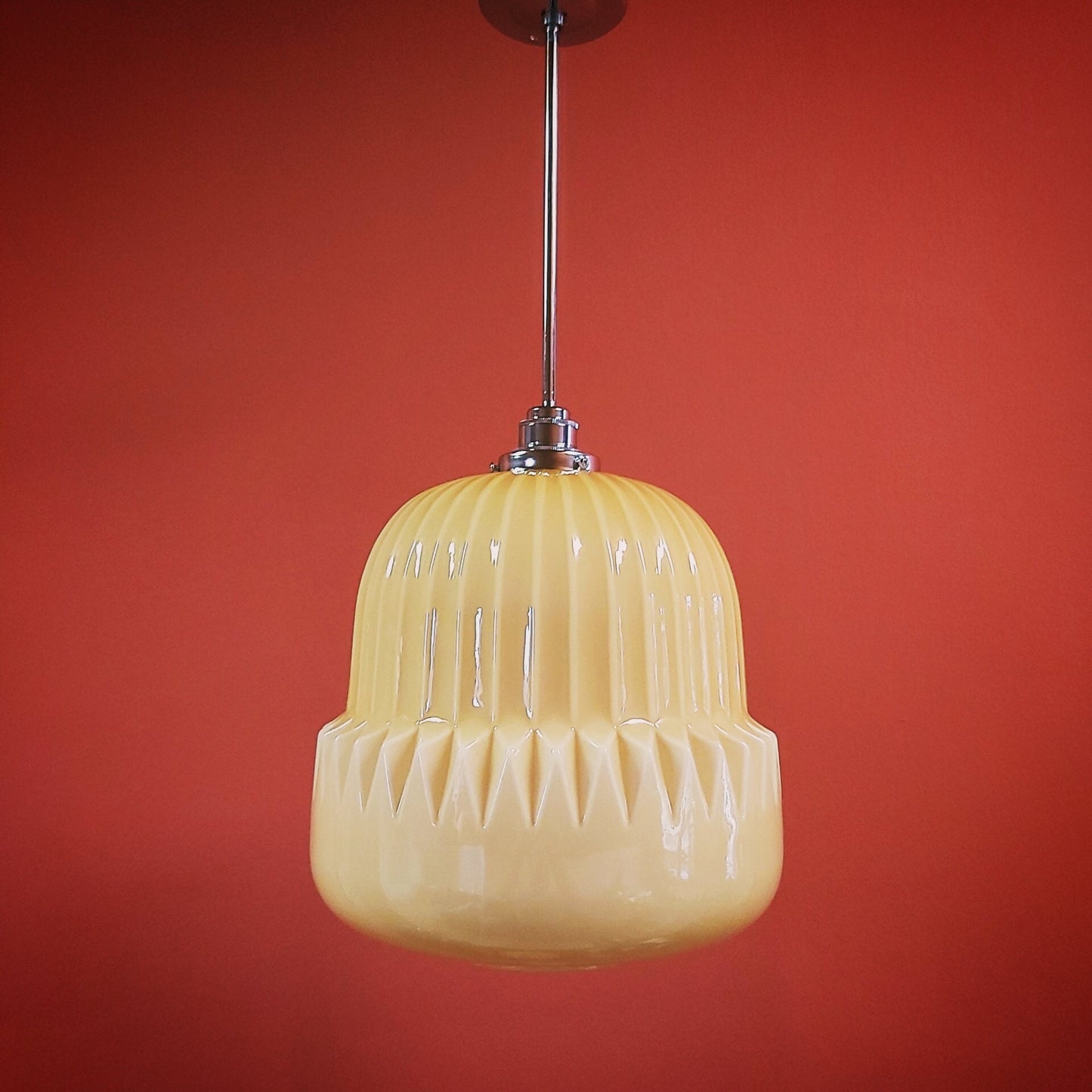 Vintage Opaline Glass Pendant Light: Mid-Century Modern Cream Lighting