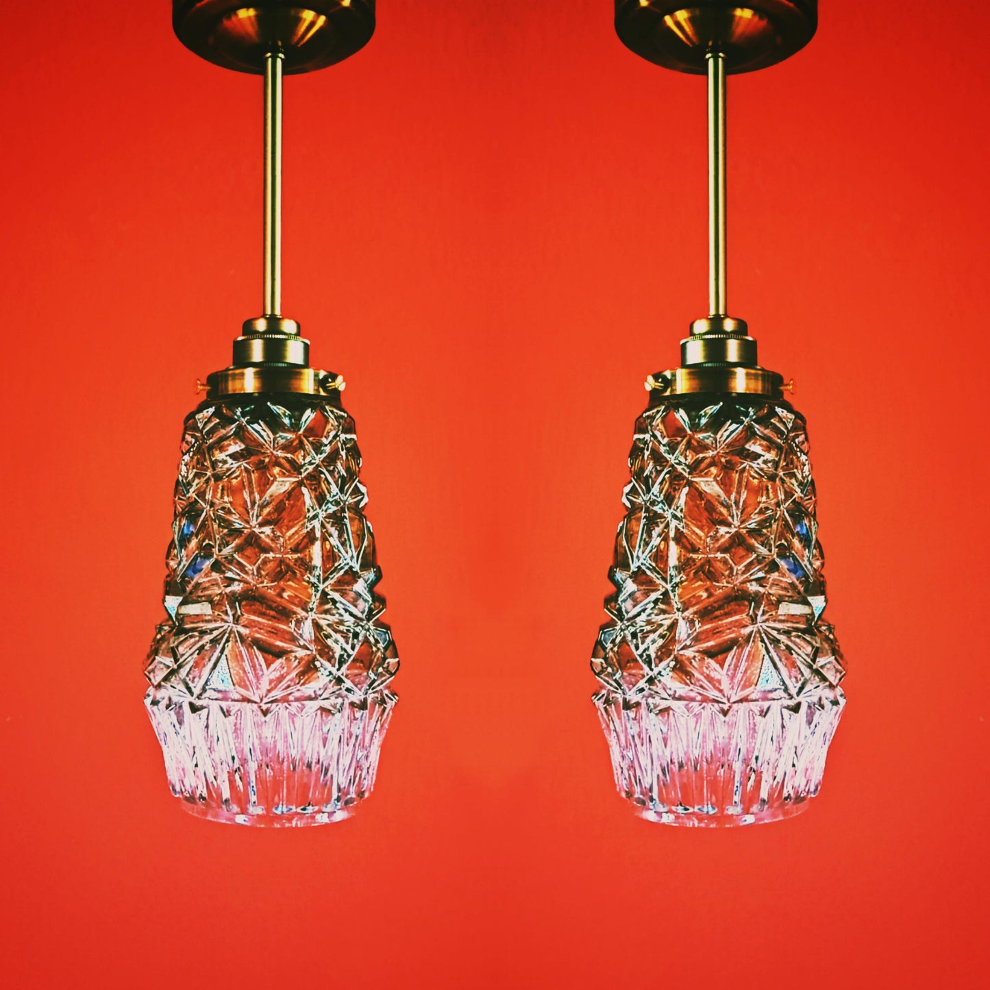 Vintage 1970s Bohemian Glass Pendant Lights (Set of 3)