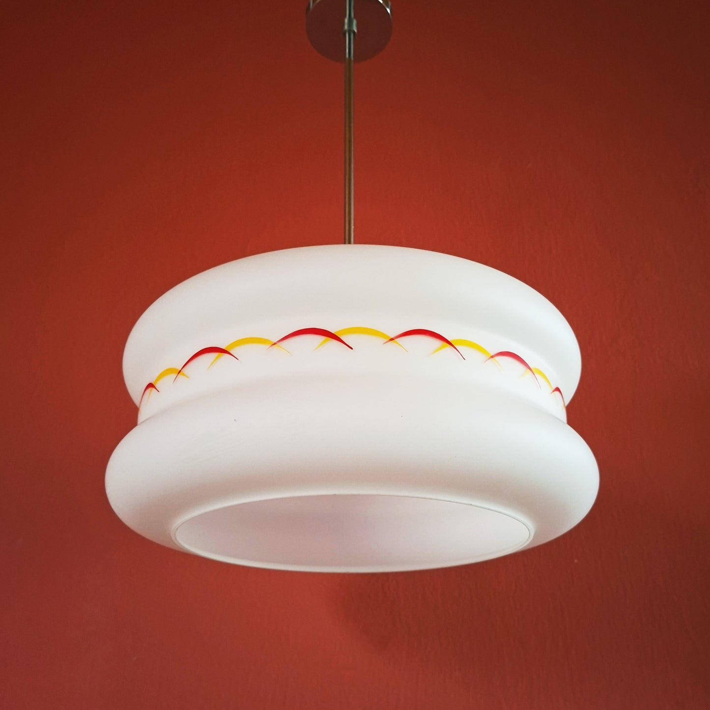 Large White Opaline Glass Atomic 60s Retro Pendant Light