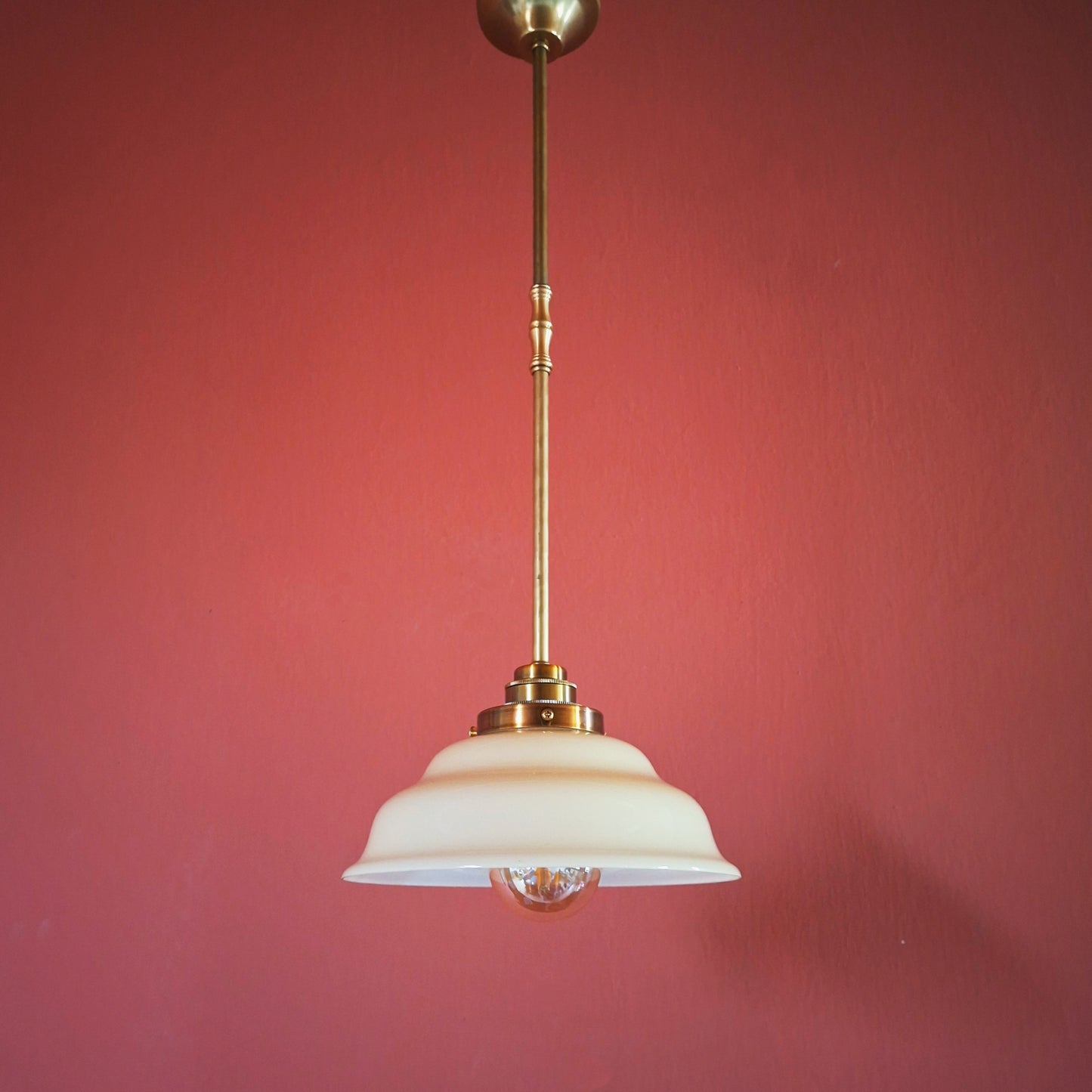 3 Vintage Cream Opaline Glass Pendant Lights w/ Brass