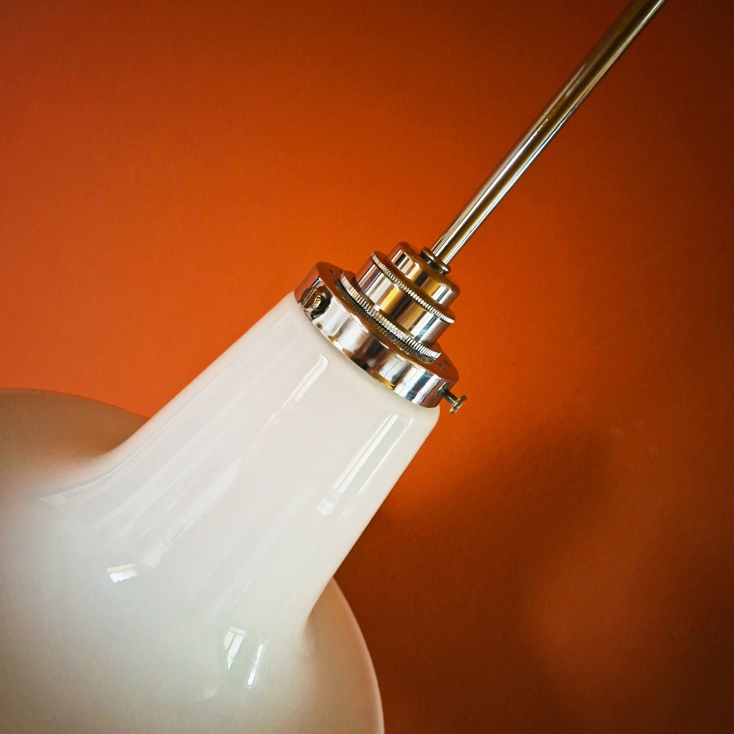 Vintage Opaline Red Striped Glass Pendant Light 1960s Retro Space Age Light