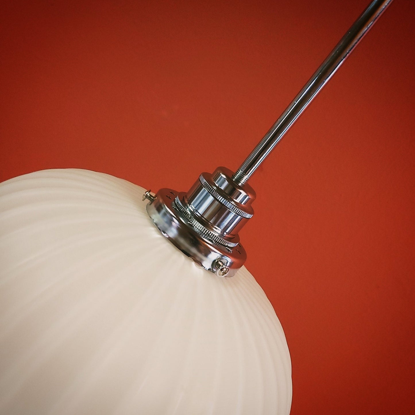 Vintage Opaline Glass Pendant Light: Art Deco MCM Ceiling Lamp