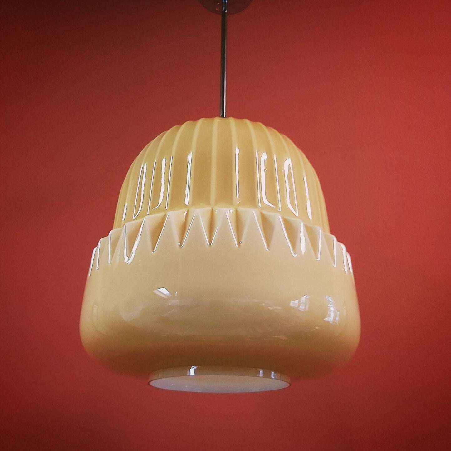 Vintage Opaline Glass Pendant Light: Mid-Century Modern Cream Lighting