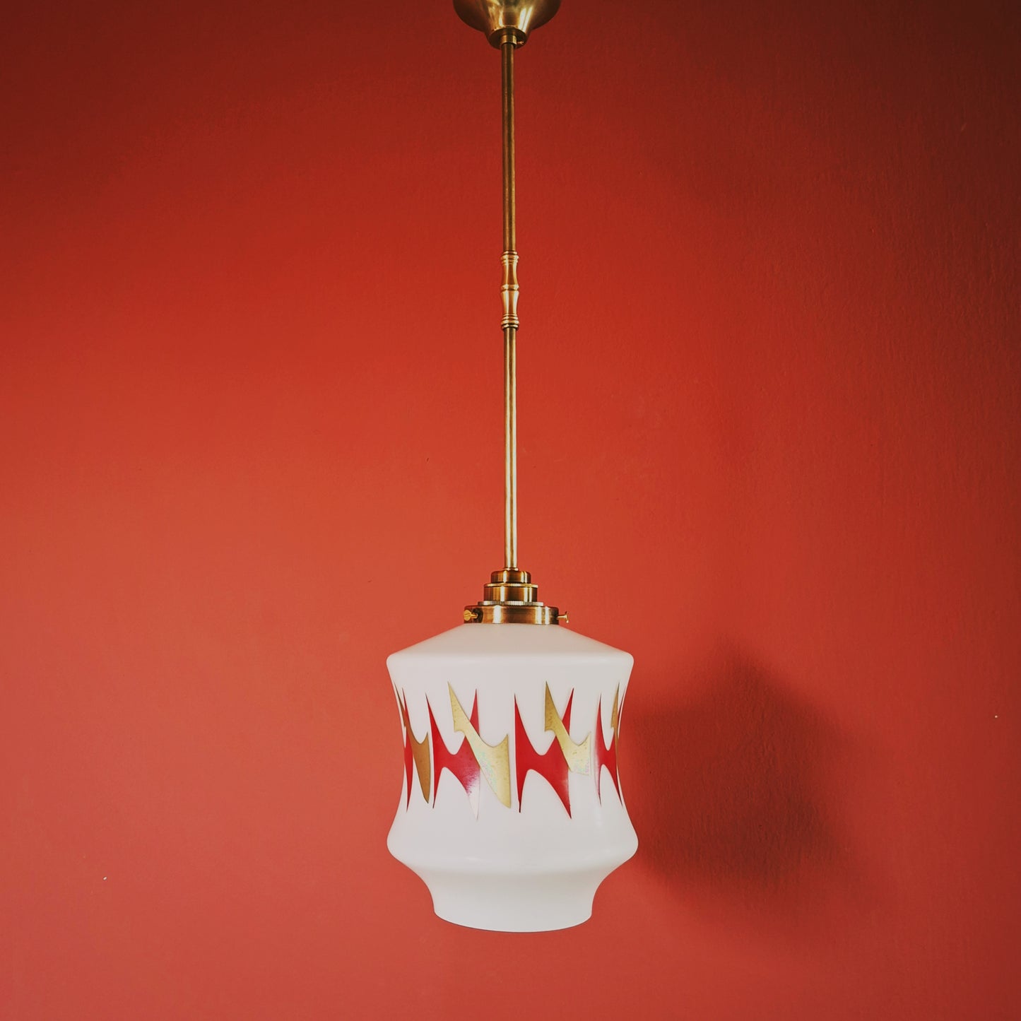 Small Red Glass Pendant Ceiling Light Mid Century Retro Lighting
