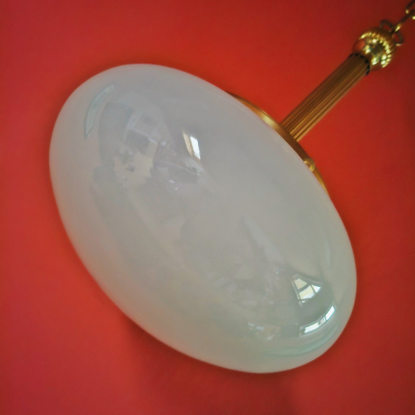 Large Mid Century Venetian Opaline Glass Brass Ceiling Light