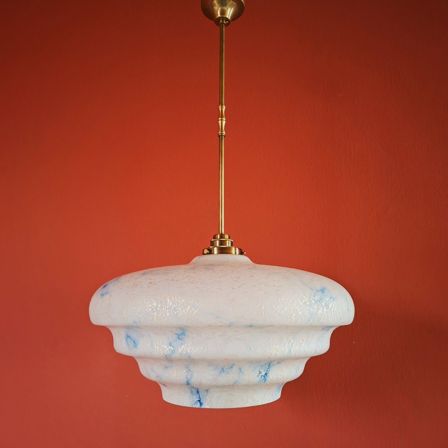 Large Opaline Blue Marble Glass Pendant Light with Pearl Flakes