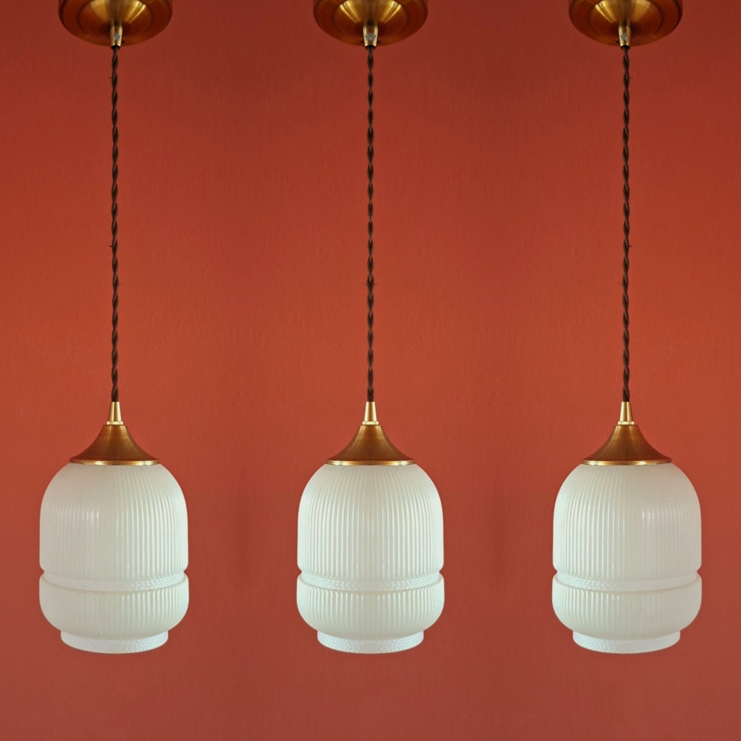 3 Small Mid Century Glass Pendant Lights