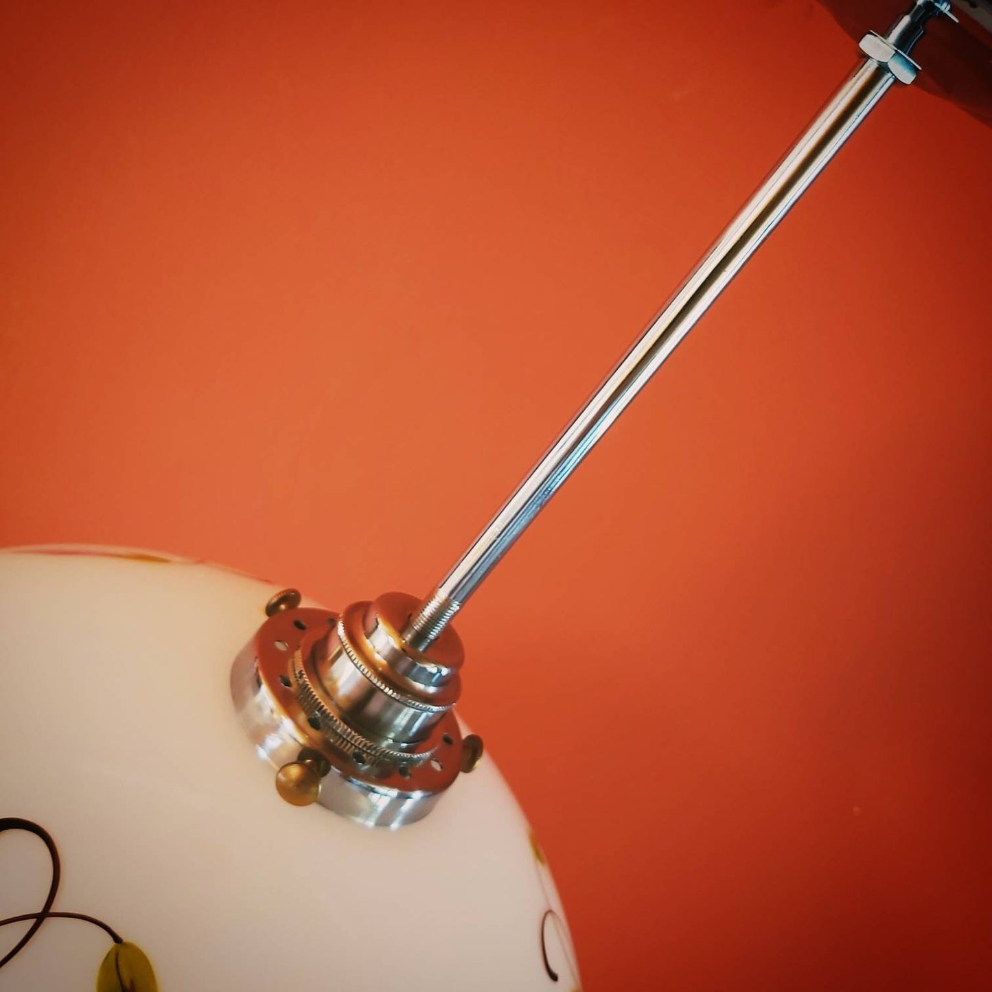 Vintage Floral Opaline Glass Pendant Light: Large Bohemian Ceiling Lighting
