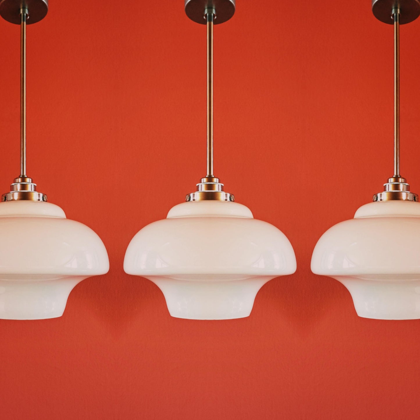 3 x Mid Century Opaline Glass Kitchen Pendant Lights 1960s Czechoslovakia