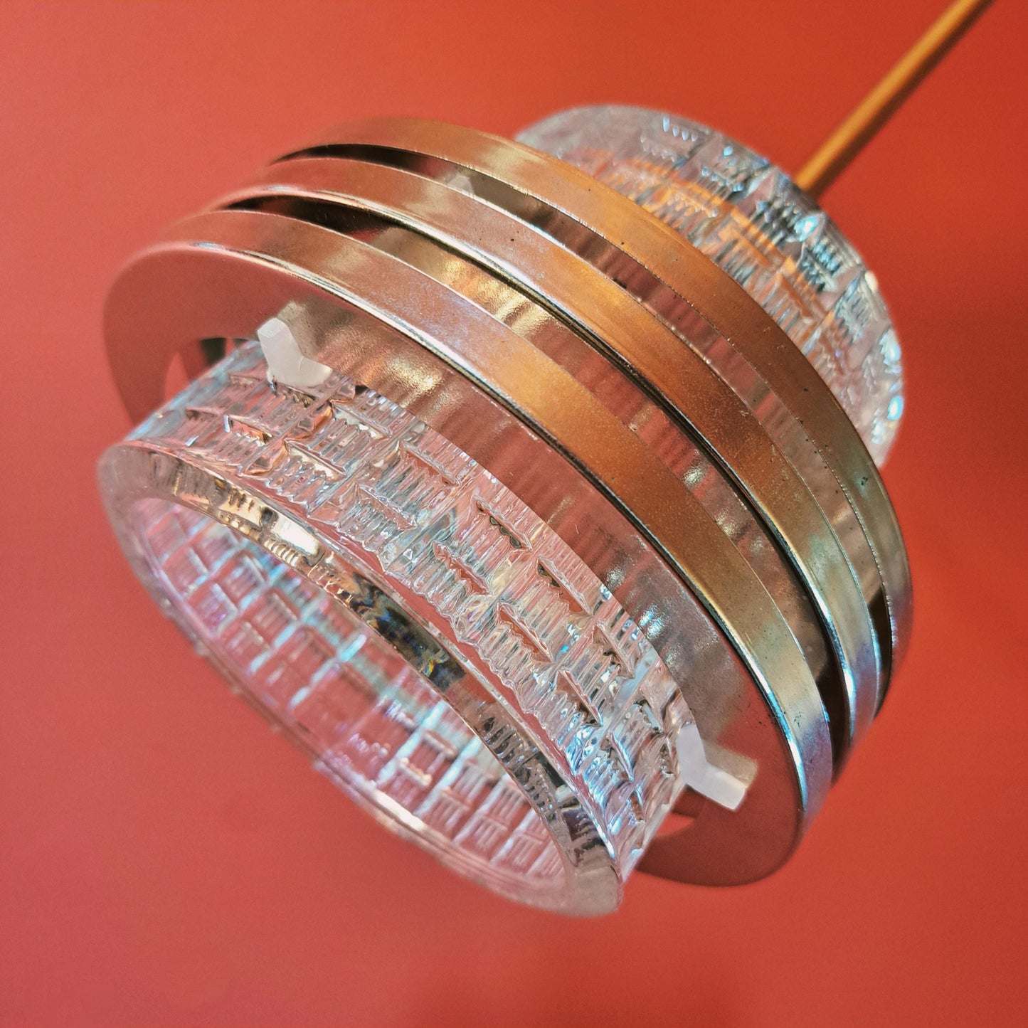 Mid Century Glass Chrome Space Age Pendant Lights MULTIPLES AVAILABLE