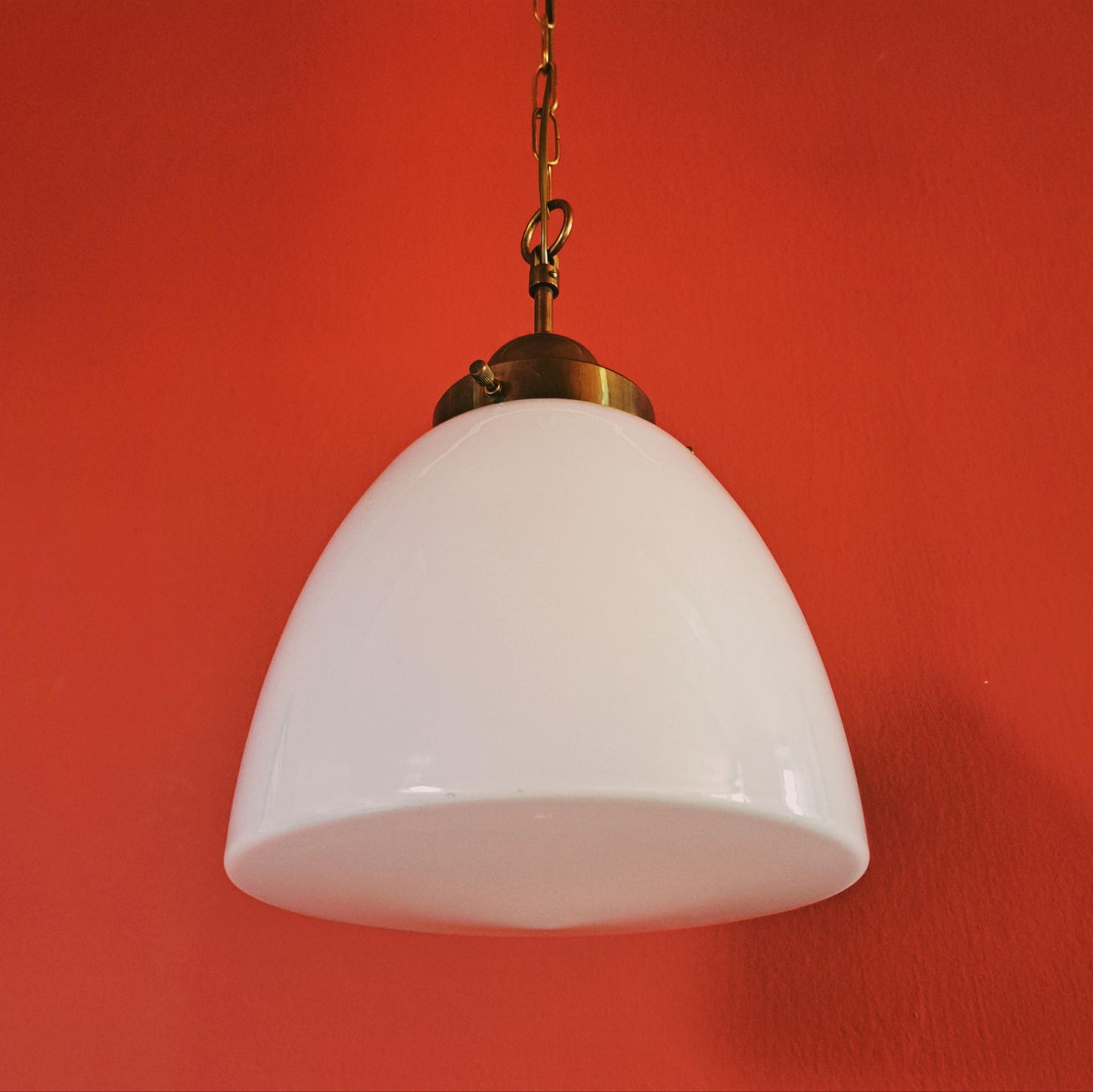 Vintage Milk Glass Pendant Light: Brass & Opaline, Mid-Century Modern