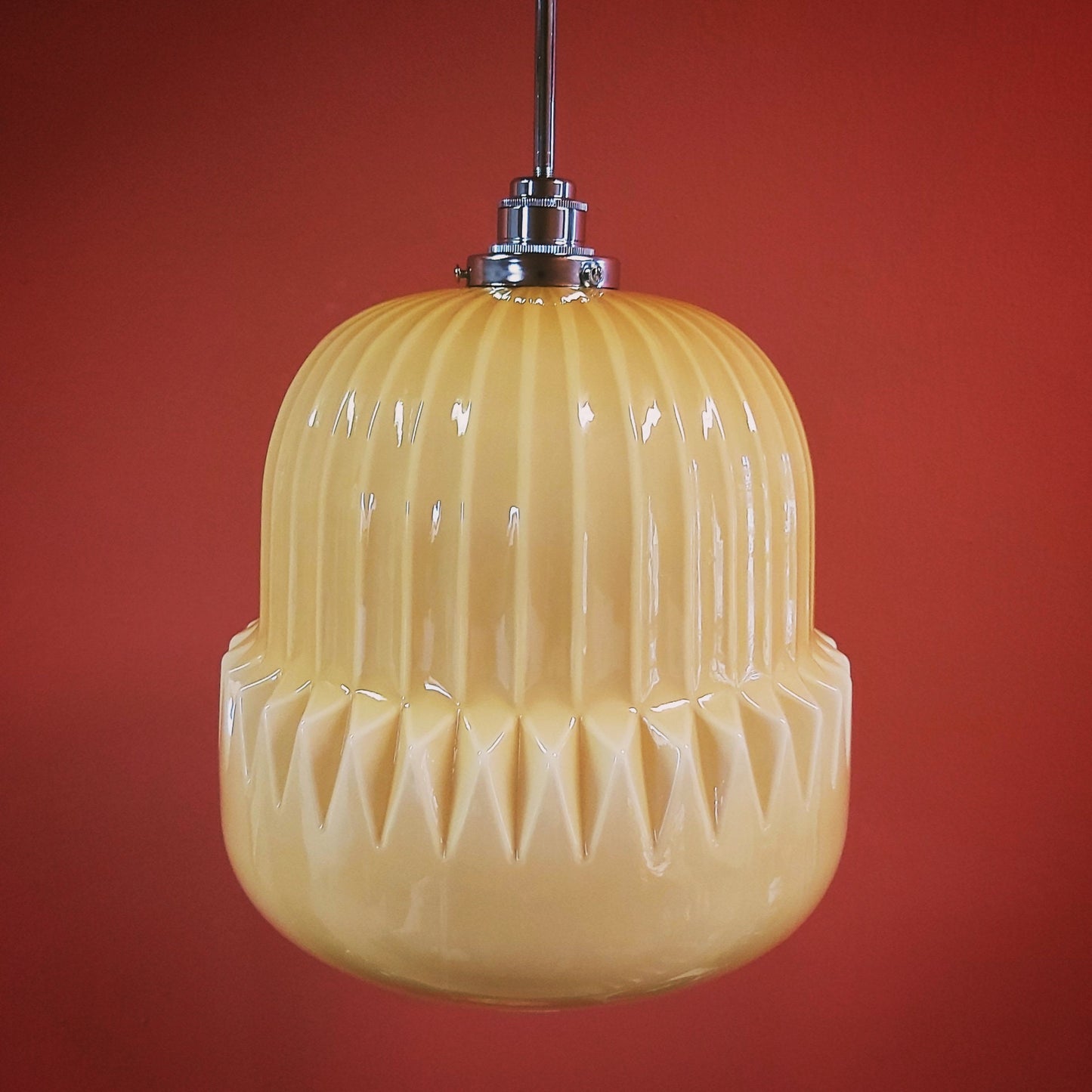 Vintage Opaline Glass Pendant Light: Mid-Century Modern Cream Lighting