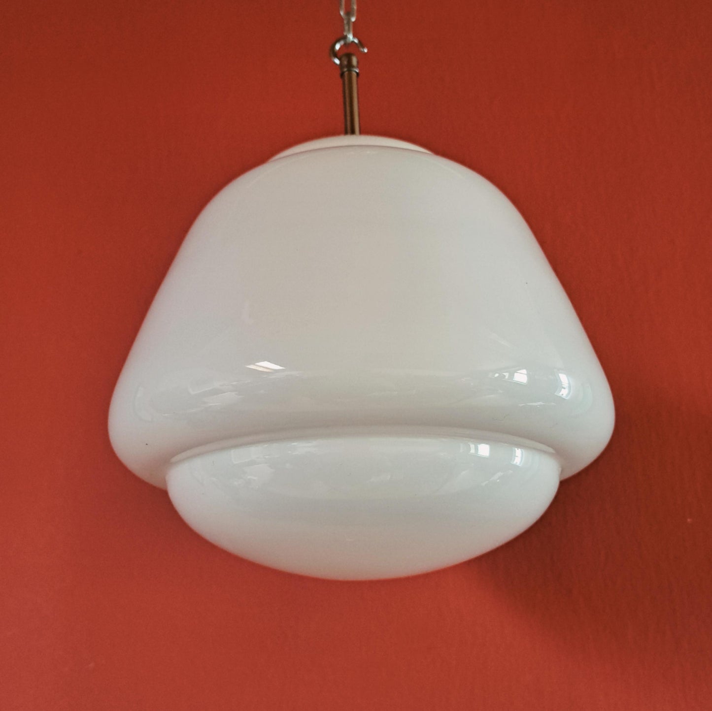 Mid Century Opaline Glass Schoolhouse Pendant Lights