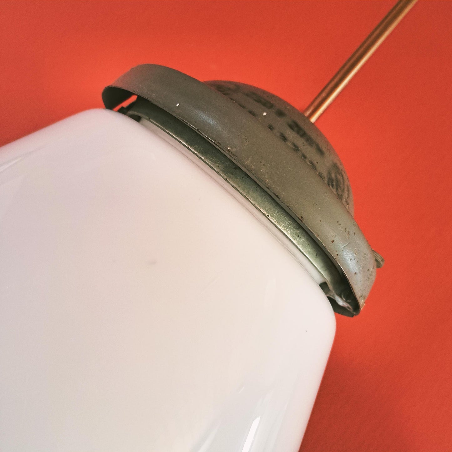 Vintage Industrial Opaline Glass Pendant Light - Czechoslovakia 1970s