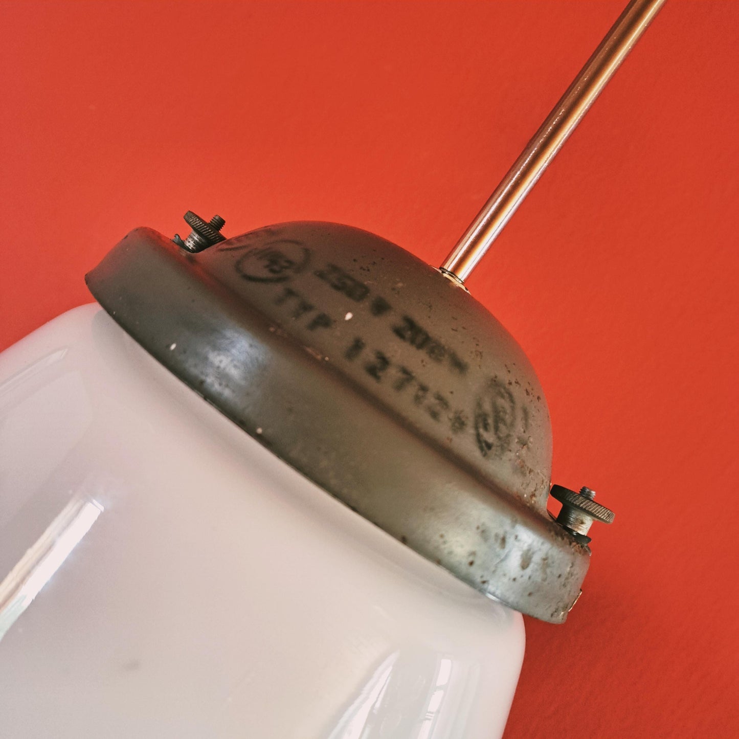 Vintage Industrial Opaline Glass Pendant Light - Czechoslovakia 1970s
