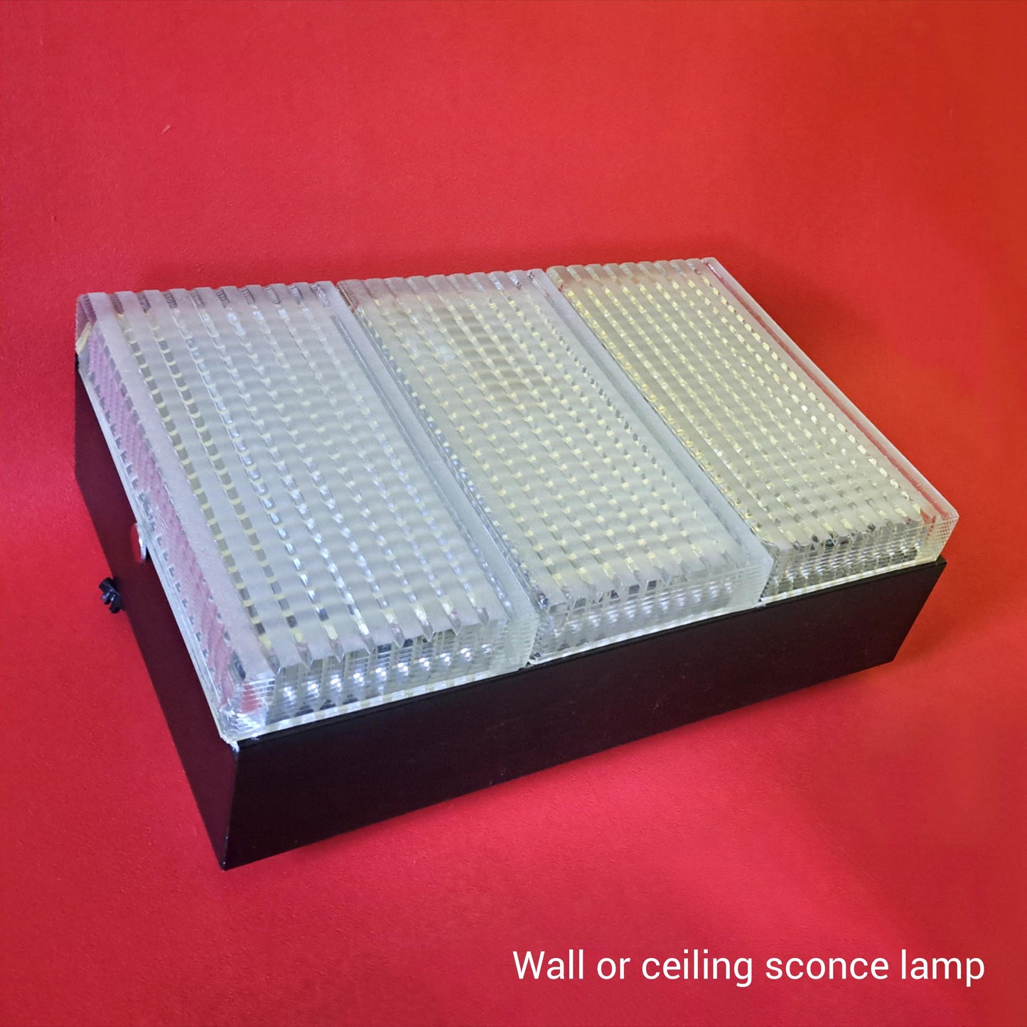 Mid Century Pressed Glass Sconce: Metal Flush Mount Ceiling Light