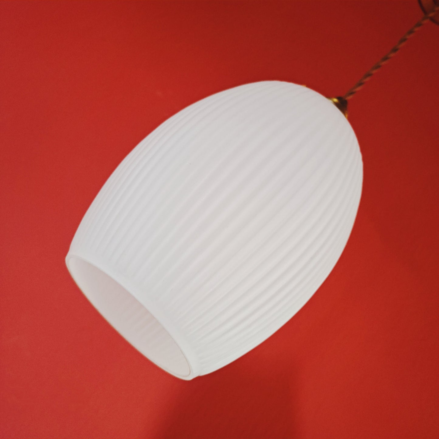 Mid Century Ribbed Opaline Glass Pendant Light