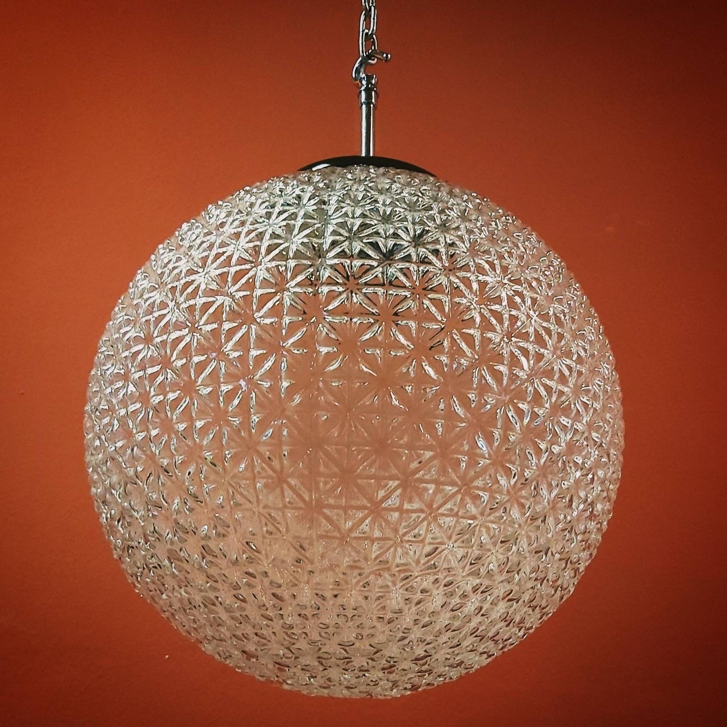 Large Round Glass Pendant Light: Mid-Century Crystal Globe