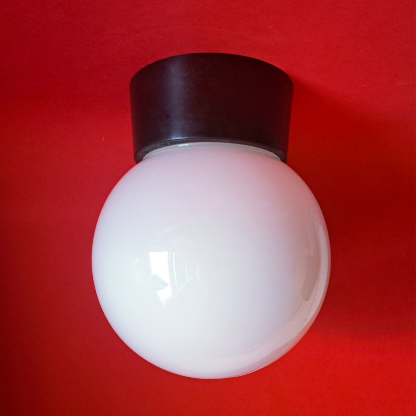 Mid Century Milk Glass Globe Sconce: Bauhaus Bakelite Lamp