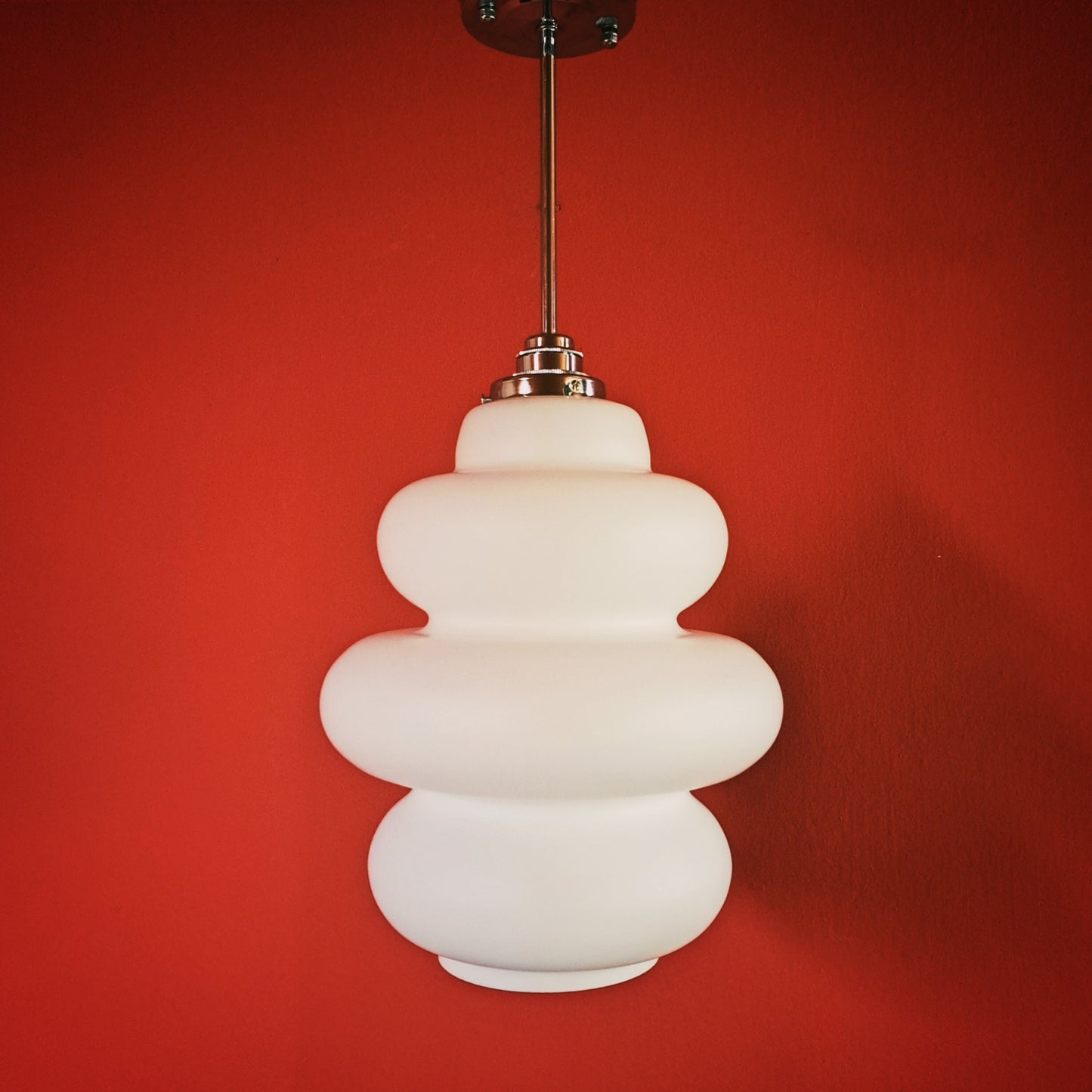 Iconic Mid Century Opaline Glass Pendant Light by Ivan Jakes