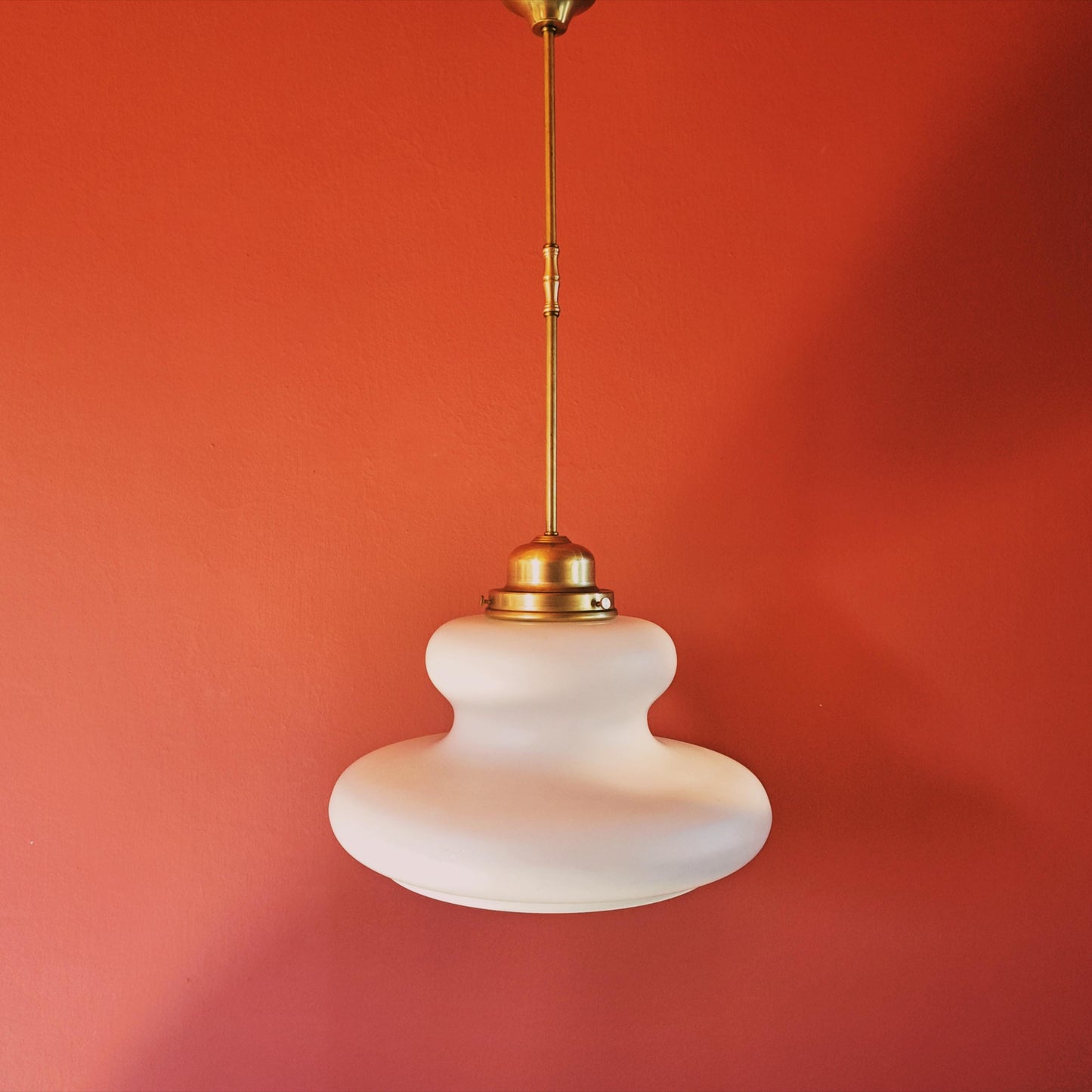 Mid Century Opaline Glass Pendant Light w/ Brass Fittings