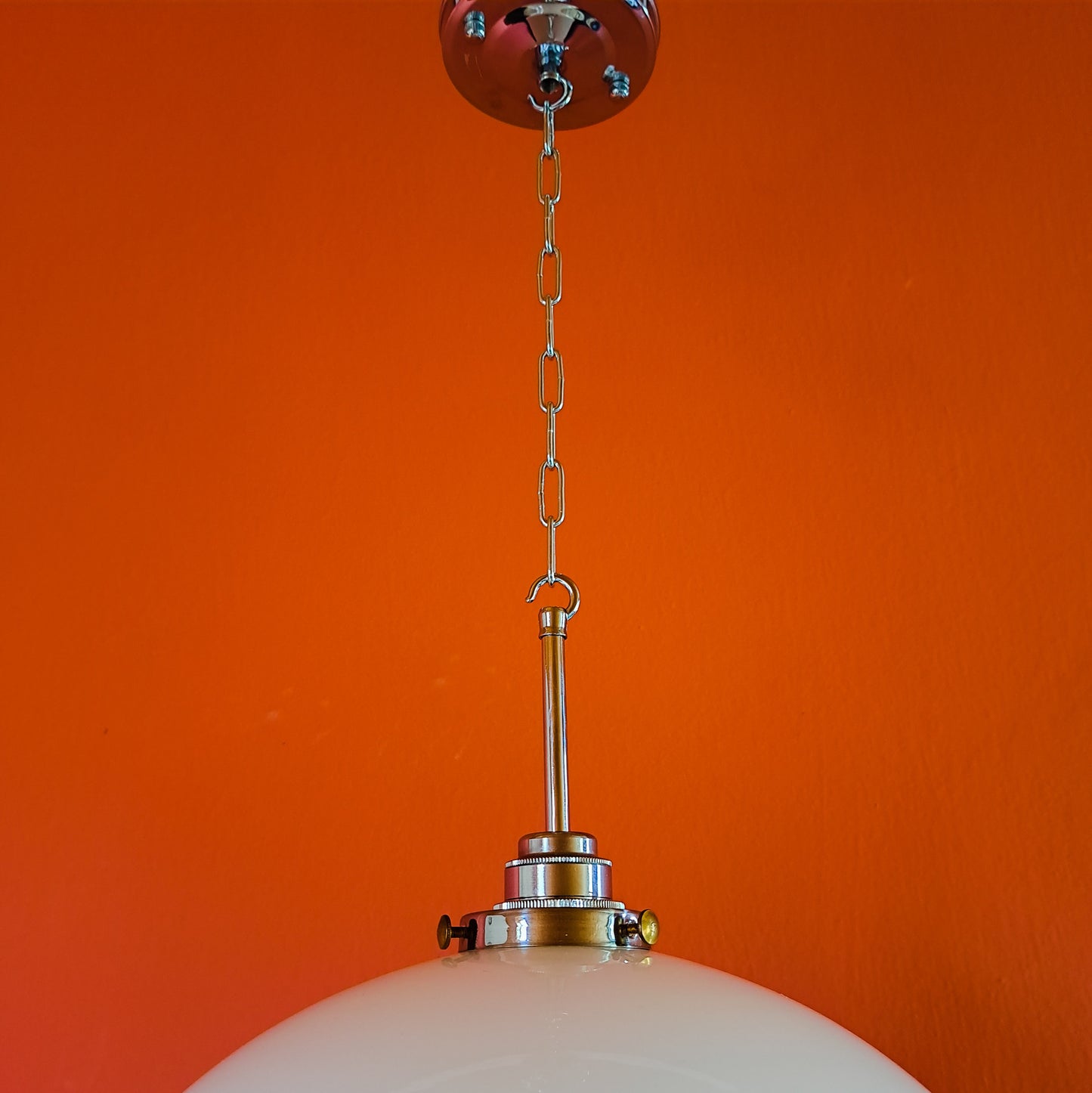 Vintage Floral Opaline Glass Pendant Light - Mid Century Czech Lighting