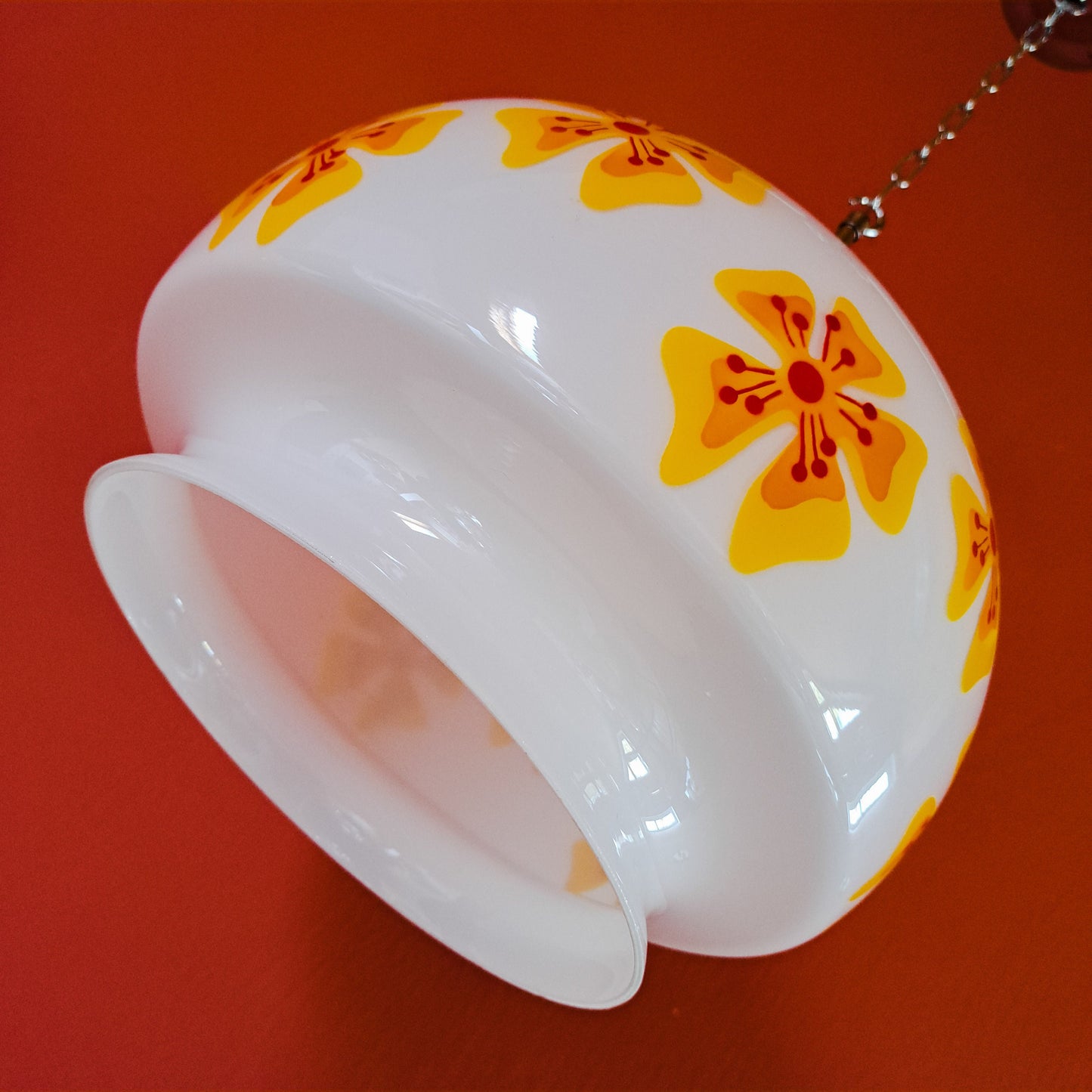 Vintage Floral Opaline Glass Pendant Light - Mid Century Czech Lighting