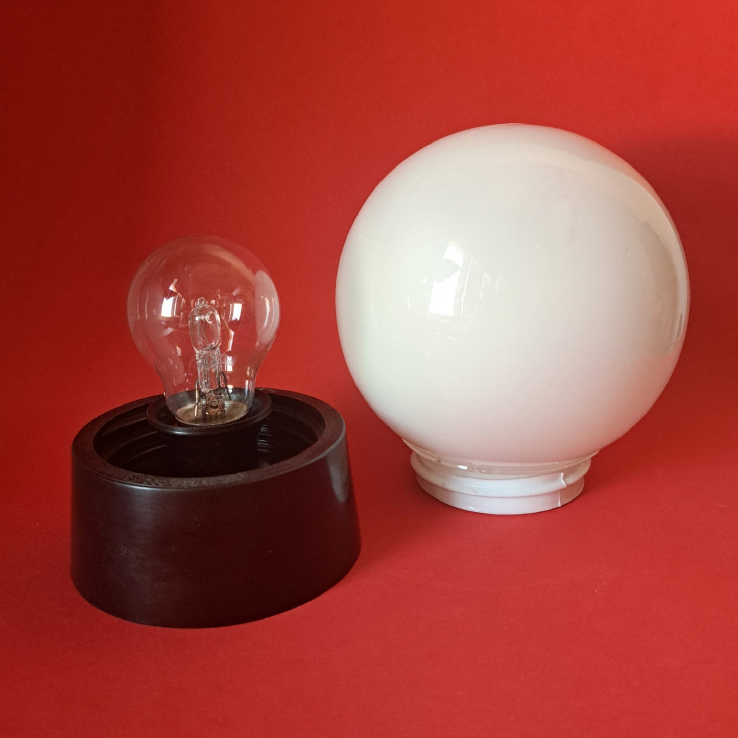Mid Century Milk Glass Globe Sconce: Bauhaus Bakelite Lamp