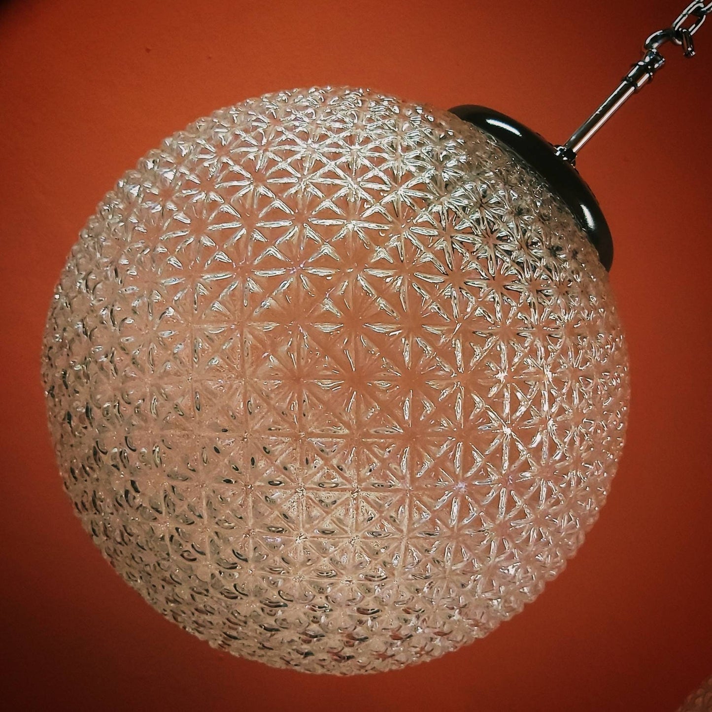 Large Round Glass Pendant Light: Mid-Century Crystal Globe