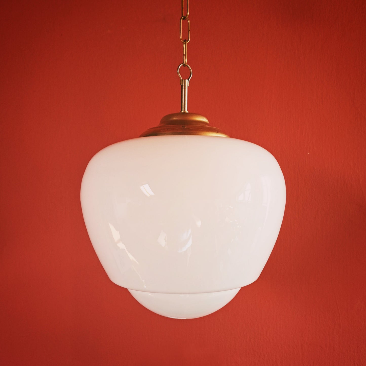 Large Vintage Milk Glass Pendant Light: Brass Kitchen Island Lighting