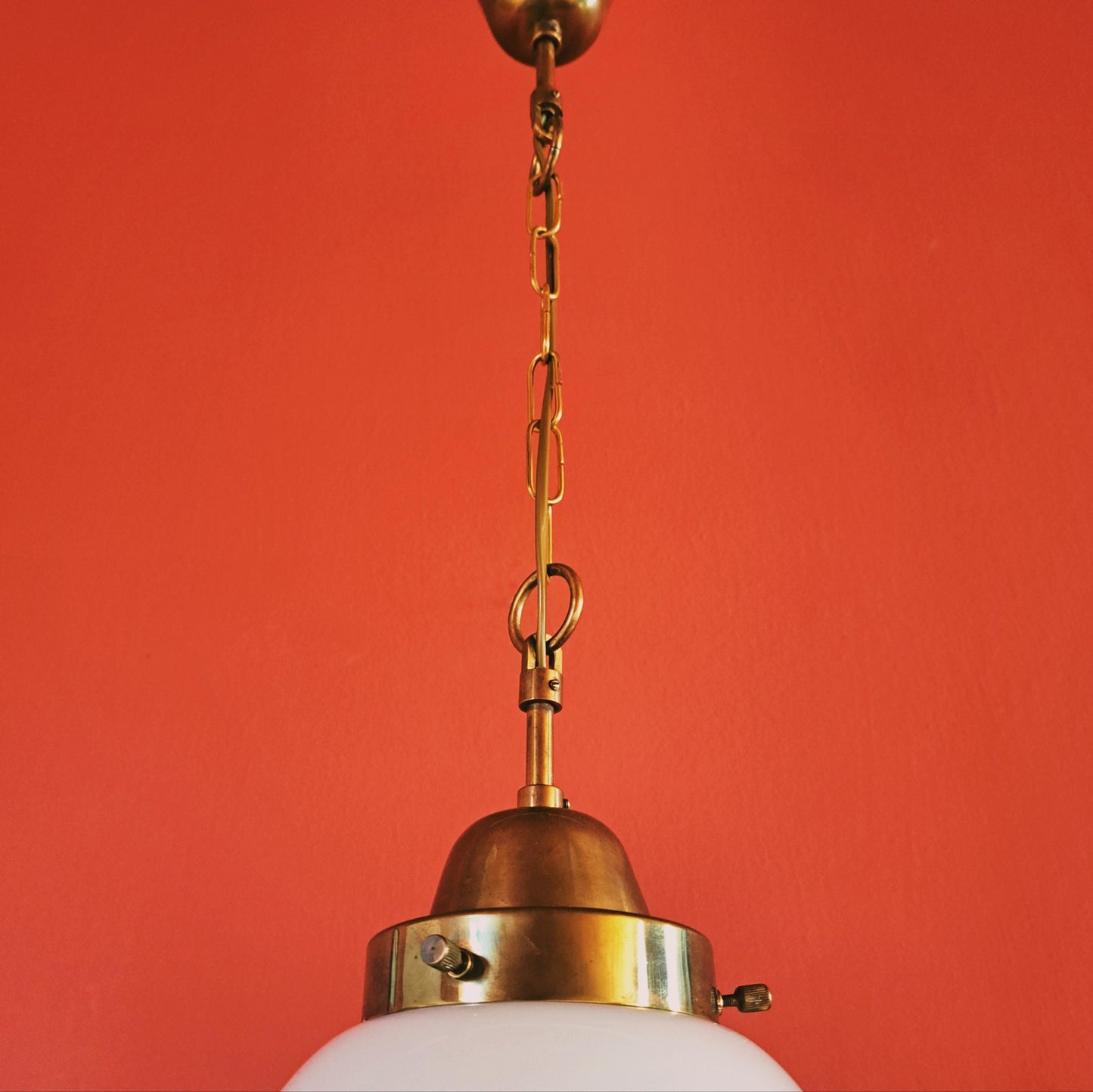 Vintage Milk Glass Pendant Light: Brass & Opaline, Mid-Century Modern