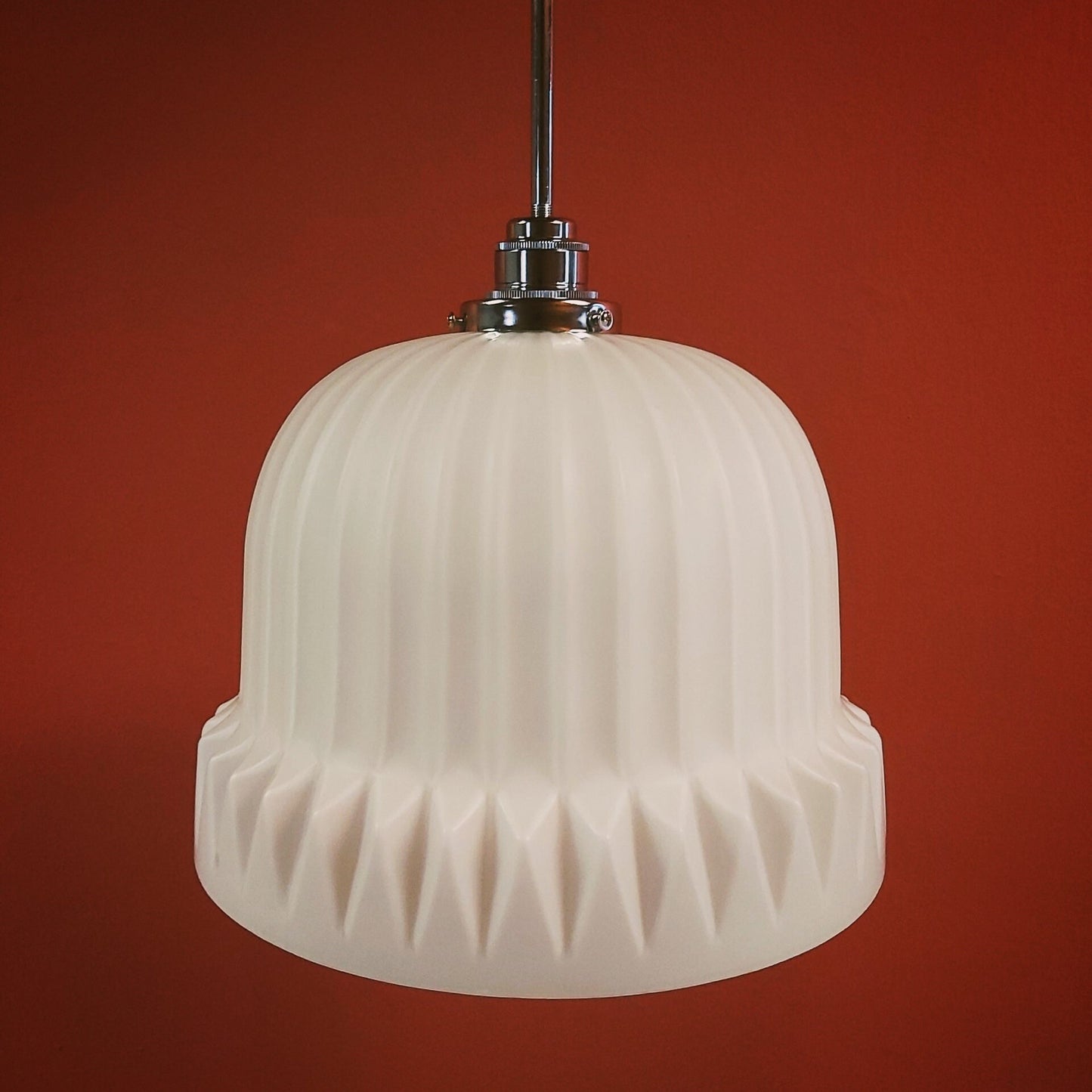 Vintage Opaline Glass Pendant Light: Art Deco MCM Ceiling Lamp