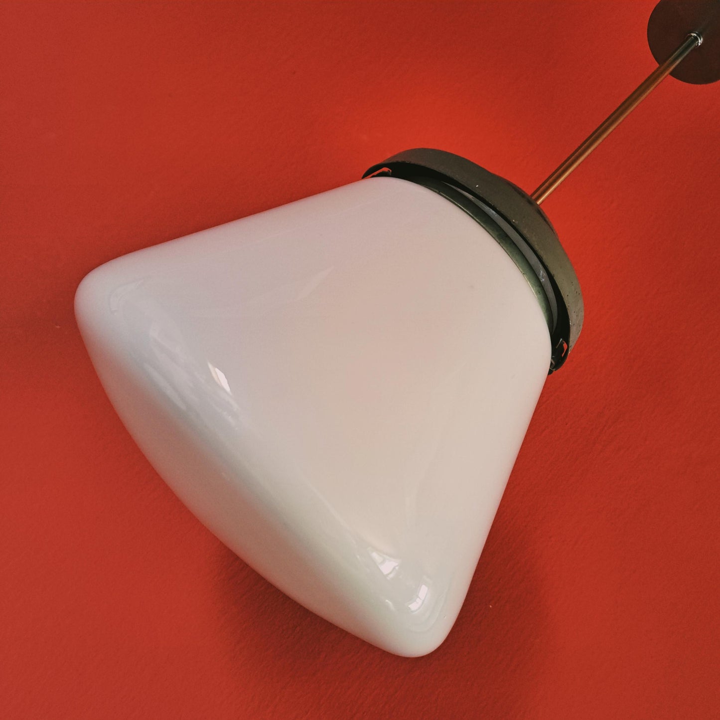 Vintage Industrial Opaline Glass Pendant Light - Czechoslovakia 1970s
