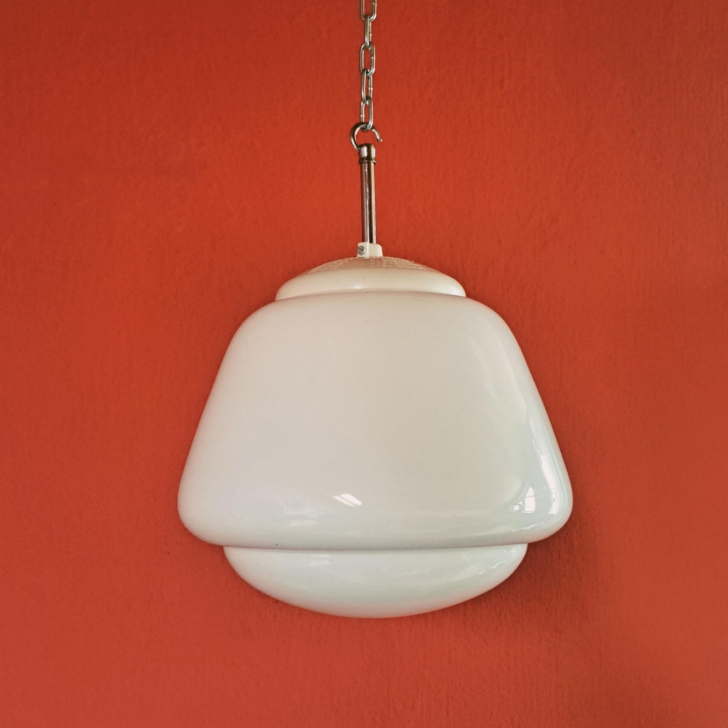 Mid Century Opaline Glass Schoolhouse Pendant Lights
