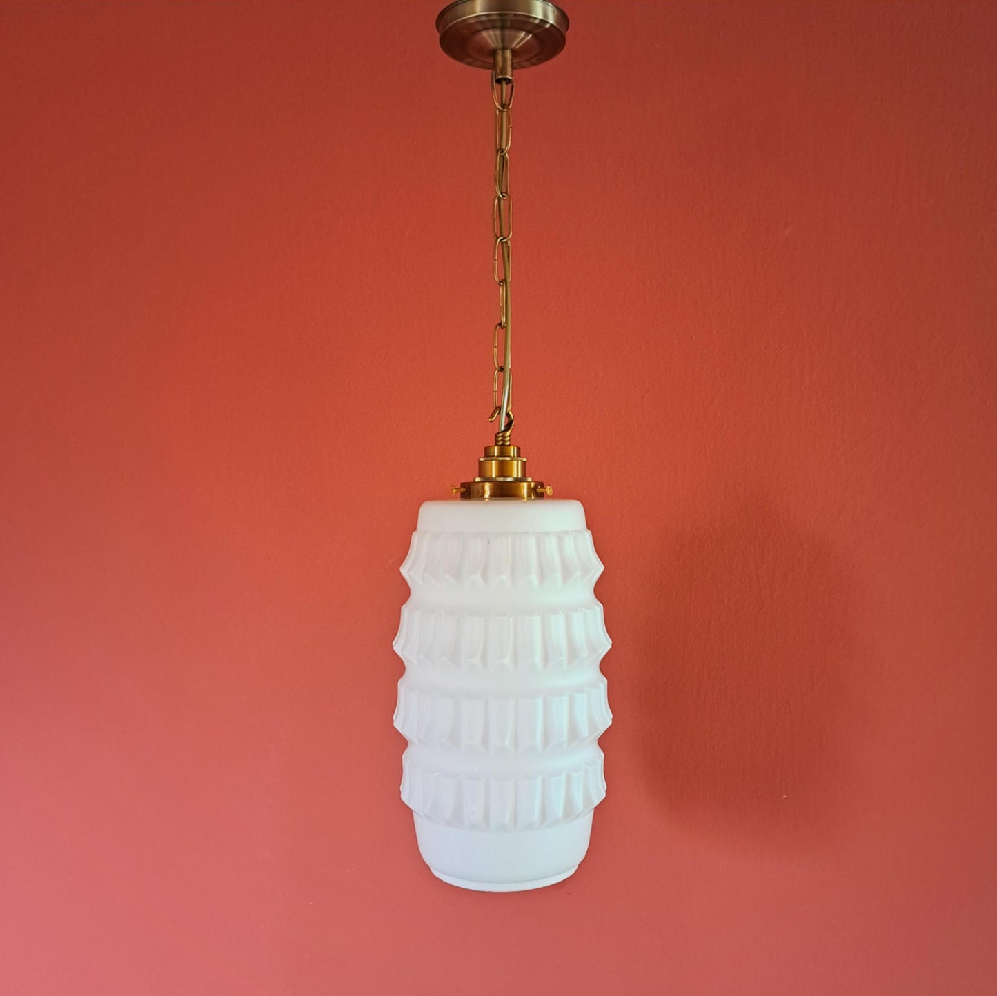 3 x Vintage Opaline Glass Pendant Lights