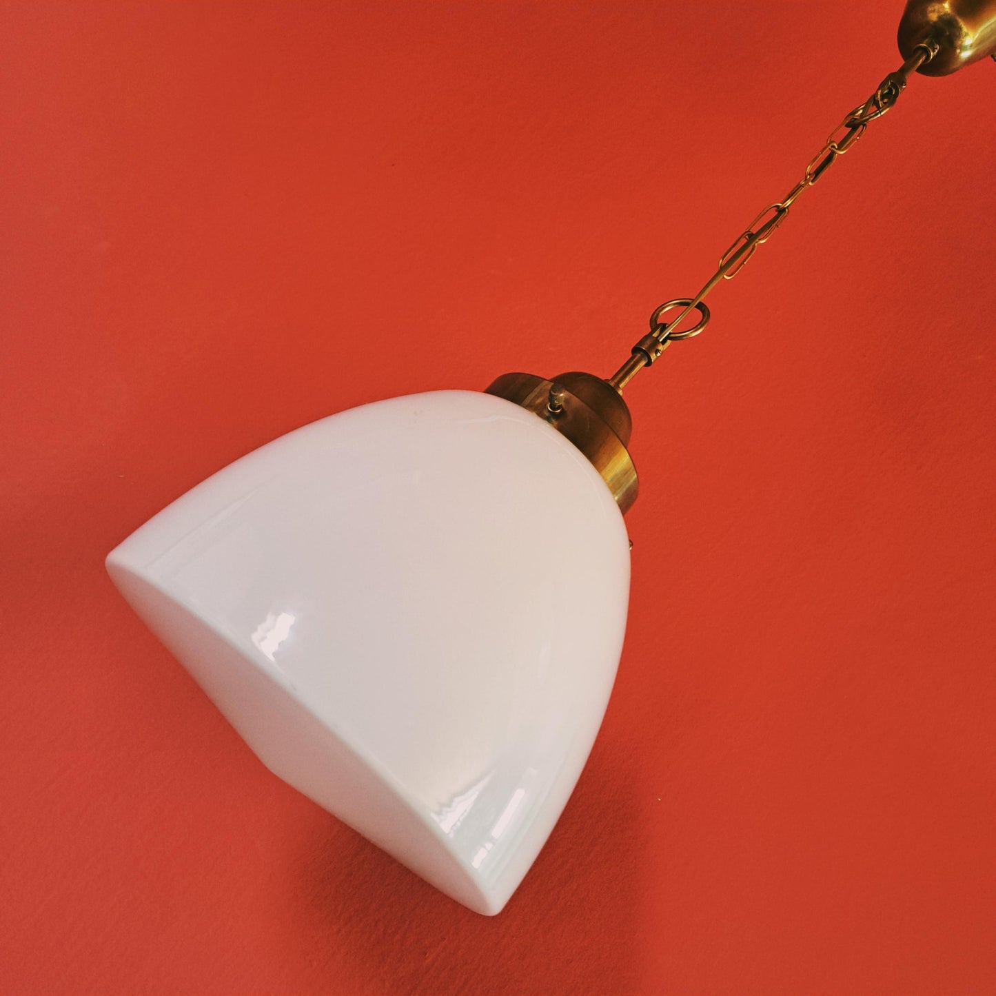 Vintage Milk Glass Pendant Light: Brass & Opaline, Mid-Century Modern