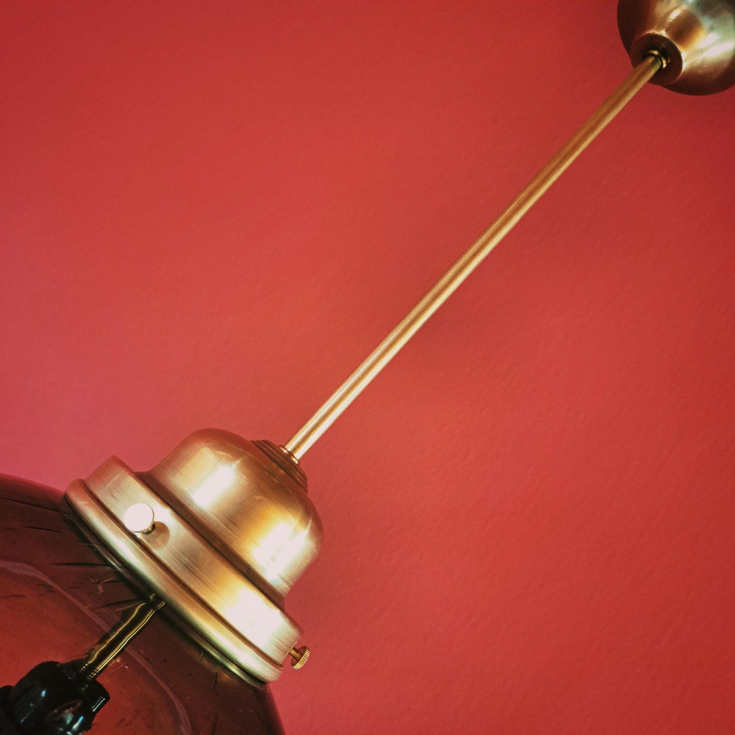 Vintage Dark Glass Globe Pendant Light w/ Brass Fittings