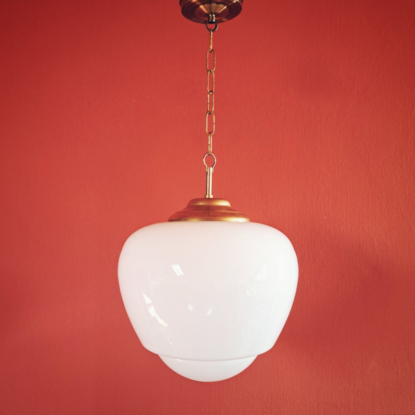 Large Vintage Milk Glass Pendant Light: Brass Kitchen Island Lighting
