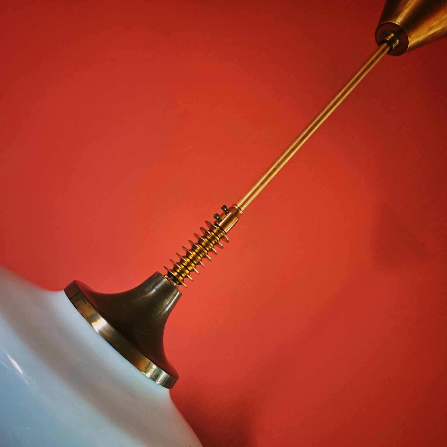 Mid Century Opaline Glass Pendant Light Vintage Brass MULTIPLES AVAILABLE