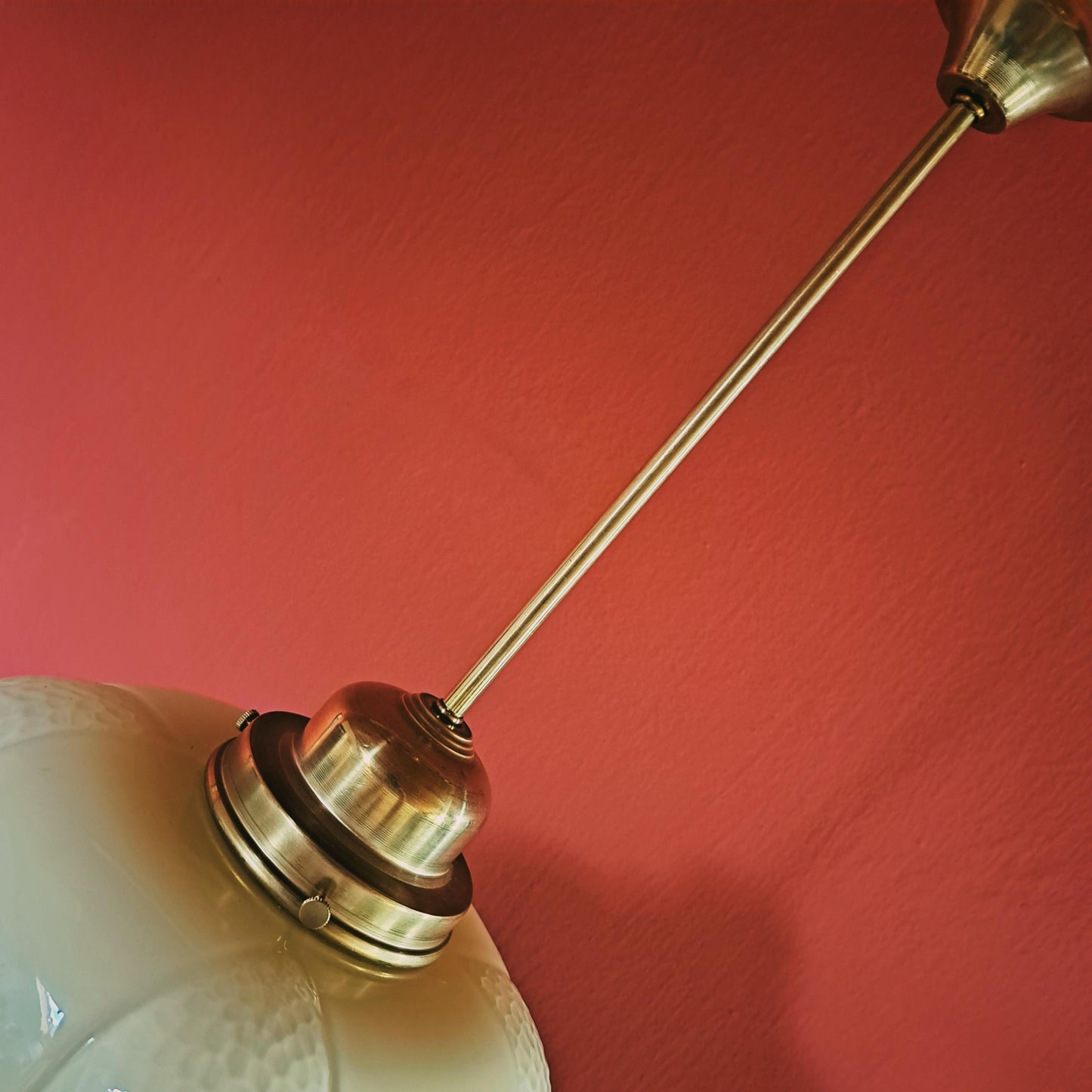 Art Deco Brass & Opaline Glass Pendant Light