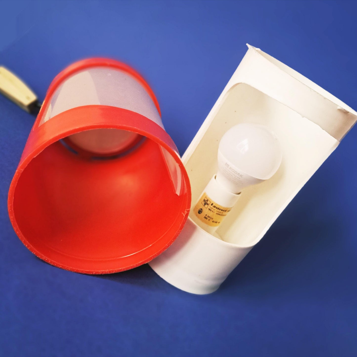 Pair of Space Age Bedside Lamps: 1960s Atomic Orange & White Plastic