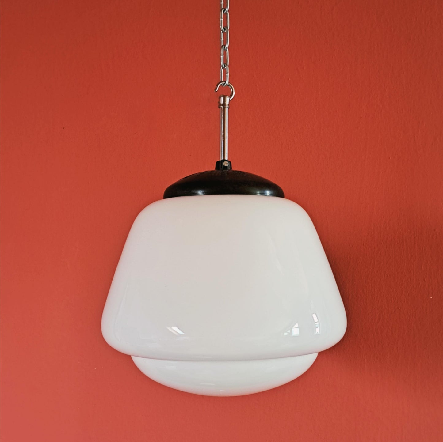 Mid Century Opaline Glass Schoolhouse Pendant Lights MULTIPLES AVAILABLE