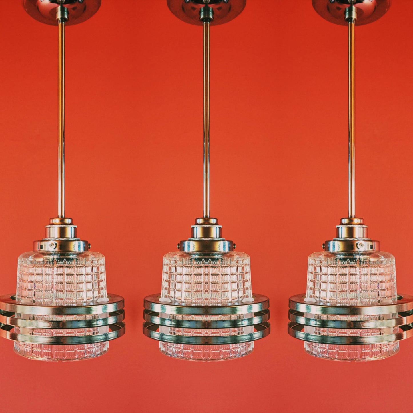Mid Century Glass Chrome Space Age Pendant Lights MULTIPLES AVAILABLE