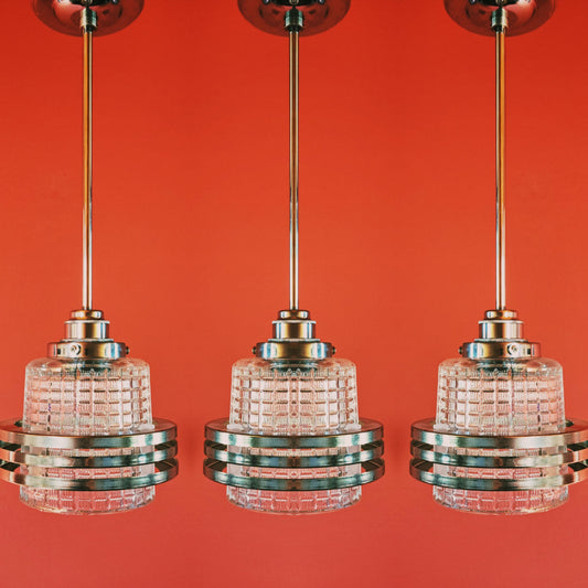 Mid Century Glass Chrome Space Age Pendant Lights MULTIPLES AVAILABLE