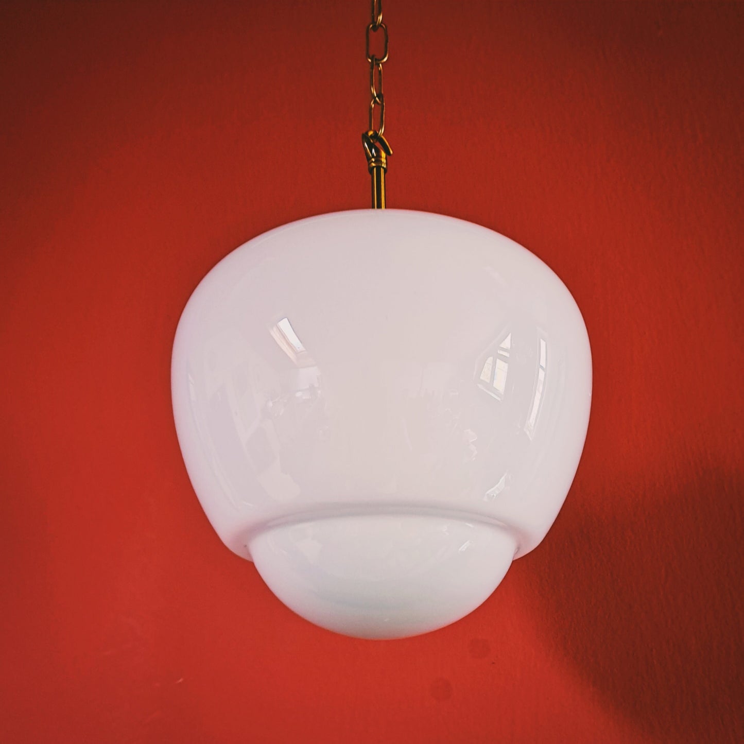 Vintage 1960s Opaline Milk Glass Brass Pendant Lights MULTIPLES AVAILABLE