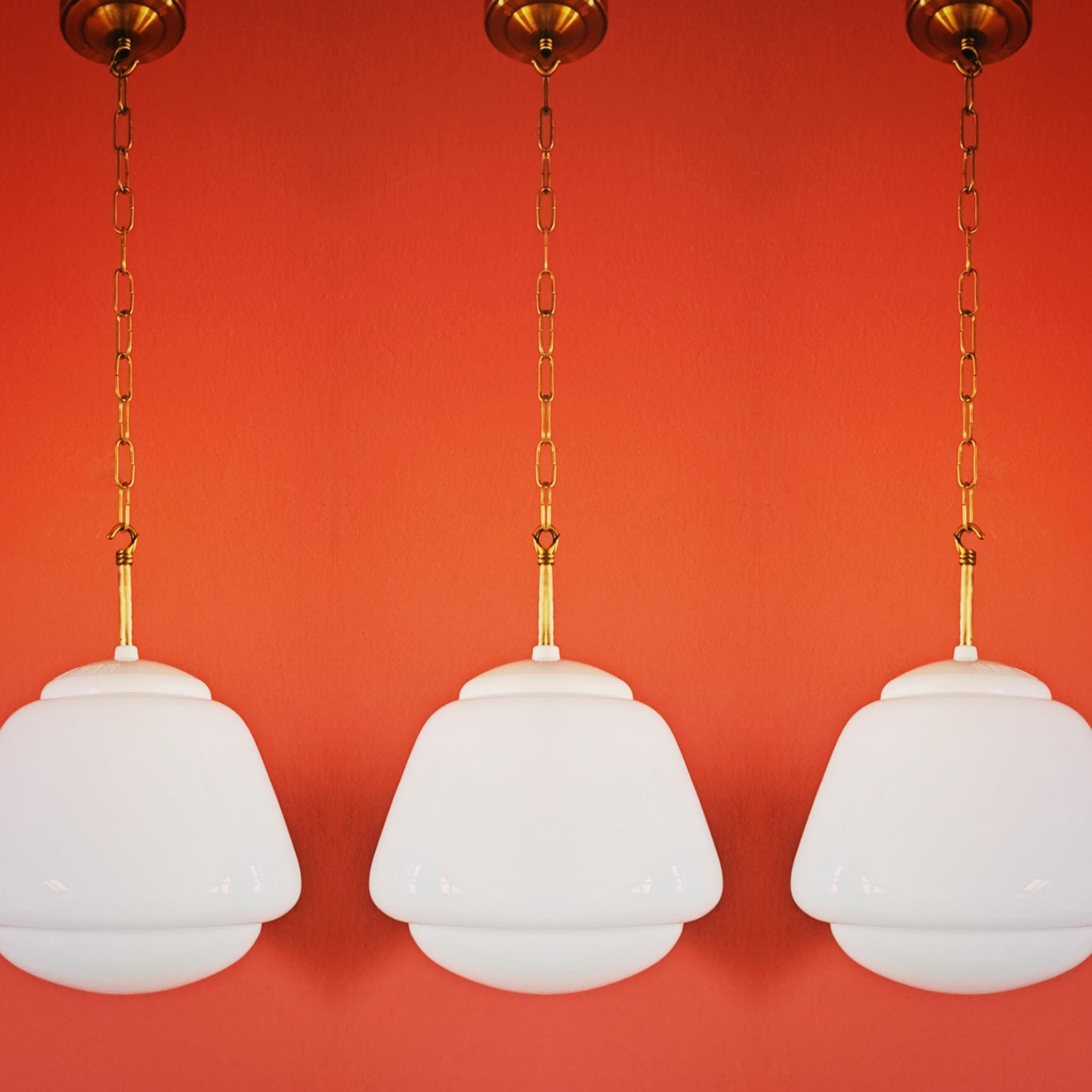 Mid Century Opaline Glass Schoolhouse Pendant Lights MULTIPLES AVAILABLE