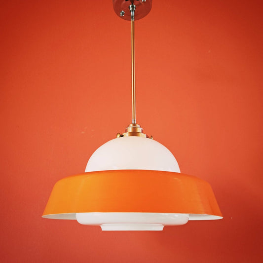 Mid Century Orange Metal Glass UFO Pendant Light