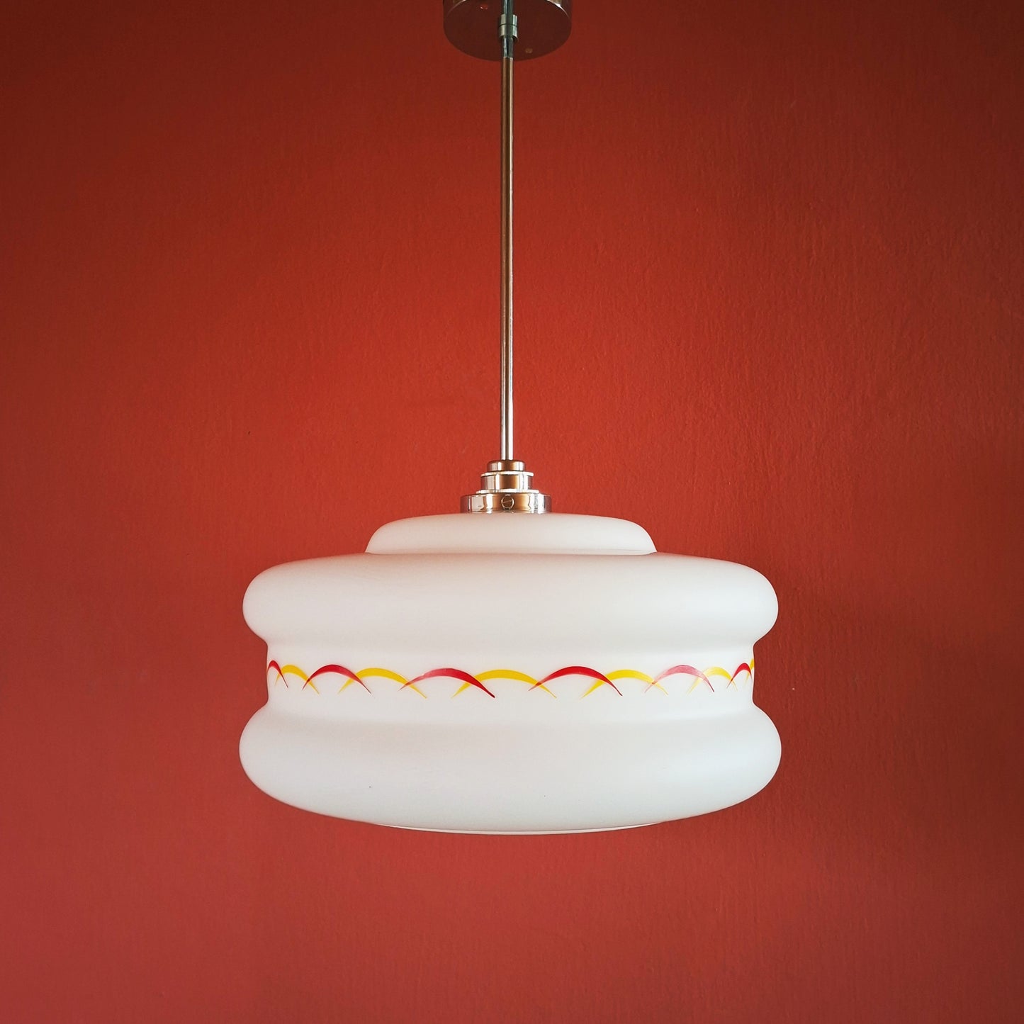 Large White Opaline Glass Atomic 60s Retro Pendant Light