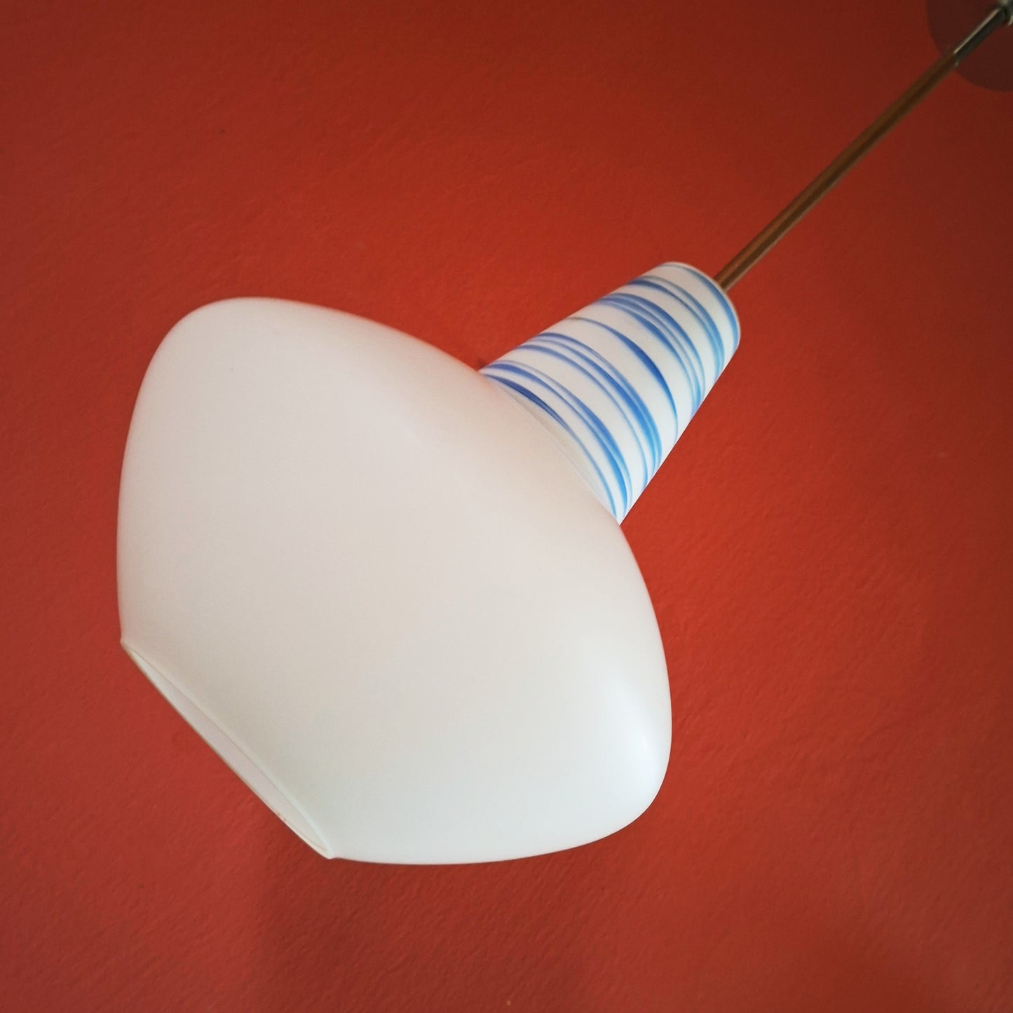 Pair of Retro 1960s White Blue Opaline Glass Pendant Lights