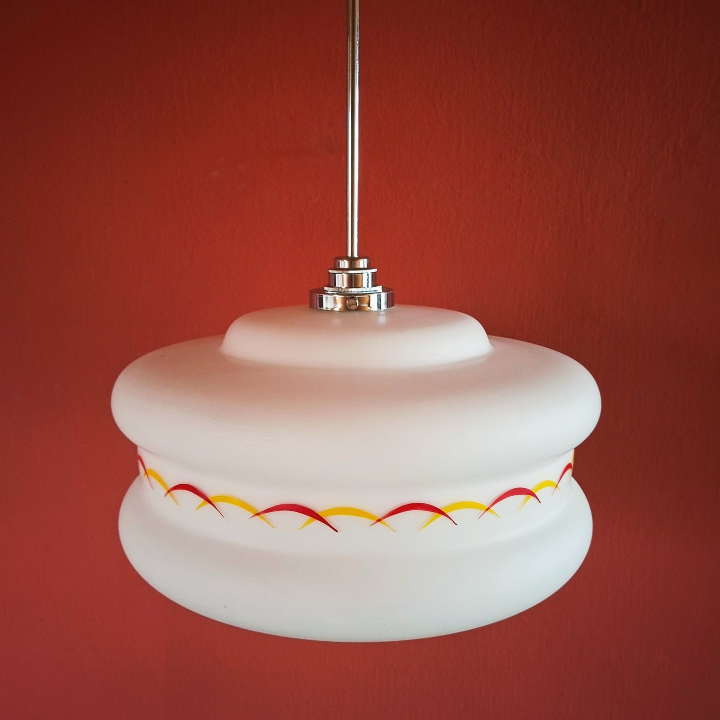 Large White Opaline Glass Atomic 60s Retro Pendant Light